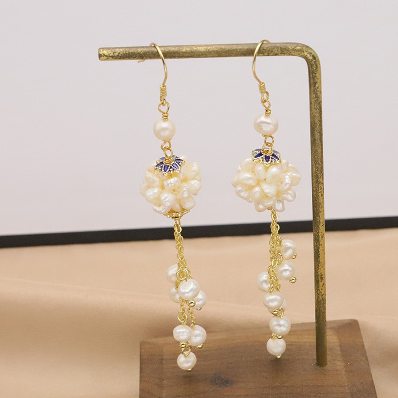 Aretes de perlas de agua dulce natural verano versátil frillantes retro pendientes de aretes lujosos ligeros s925 pendientes de aguja de plata para mujeres