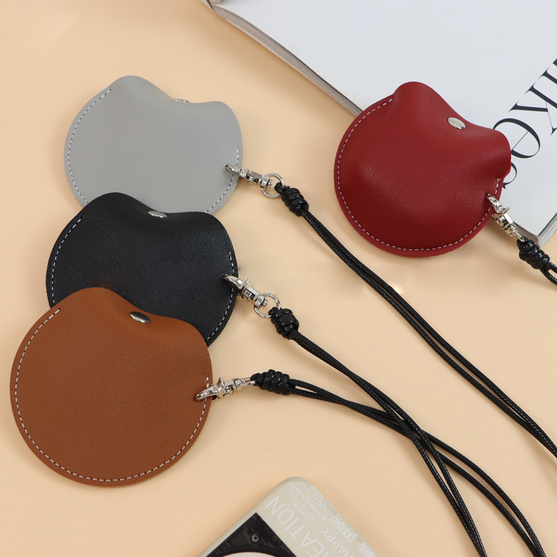 现货圆形PU皮革蓝牙耳机包 挂脖按扣耳机壳收纳袋 学生便耳机包包