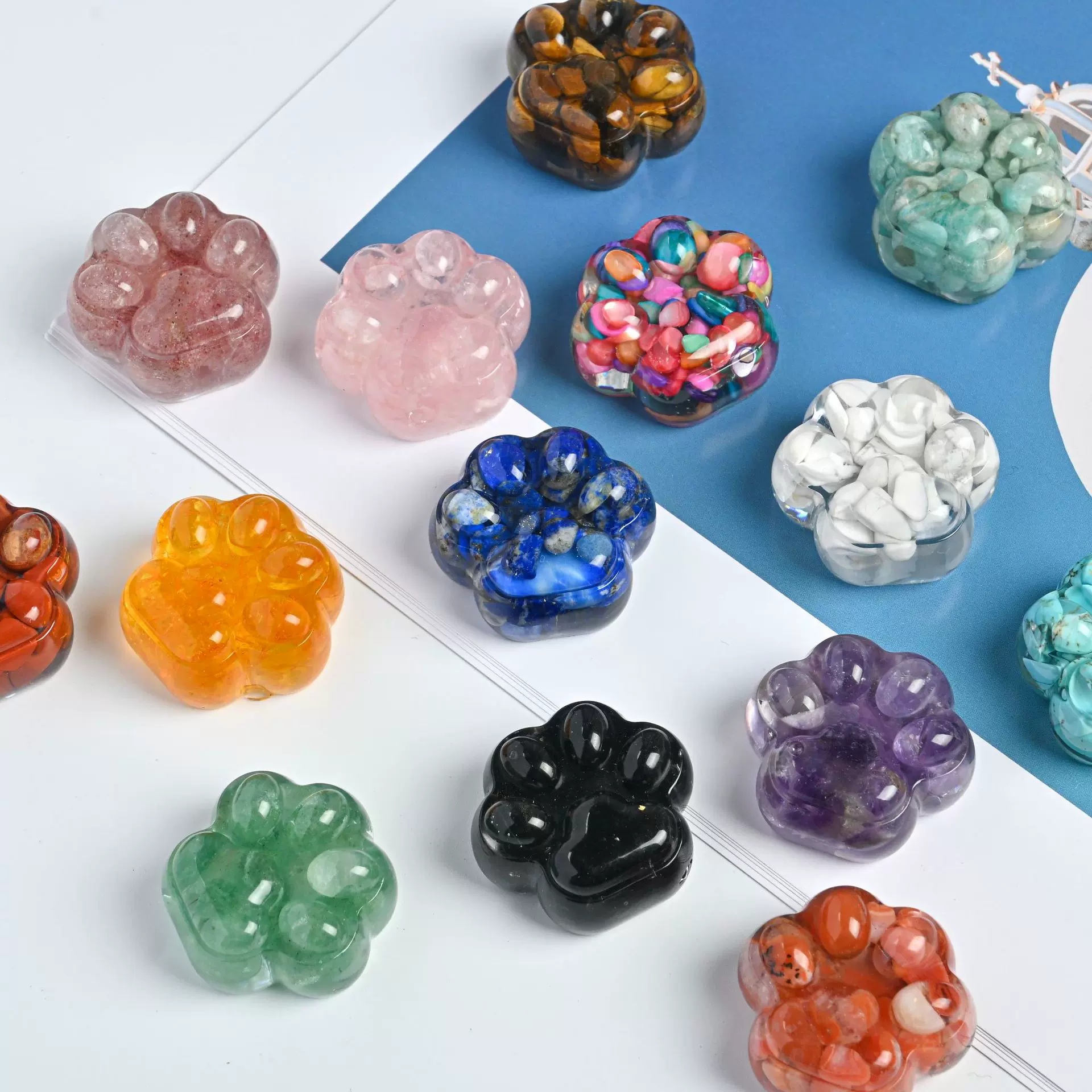 天然水晶碎石 滴胶小猫爪创意diy摆件装饰手工小摆件工艺饰品挂件