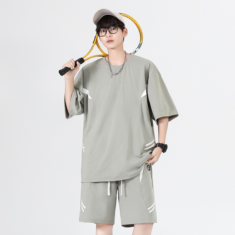 Verano camiseta de hombre de manga corta hombre juego de lujo ligero de lujo alto juego de dos piezas estilo exterior