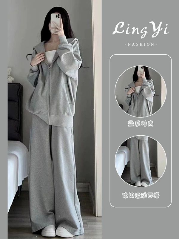 大码秋季运动服休闲套装女时尚洋气显瘦卫衣穿搭一整套胖mm300斤|undefined