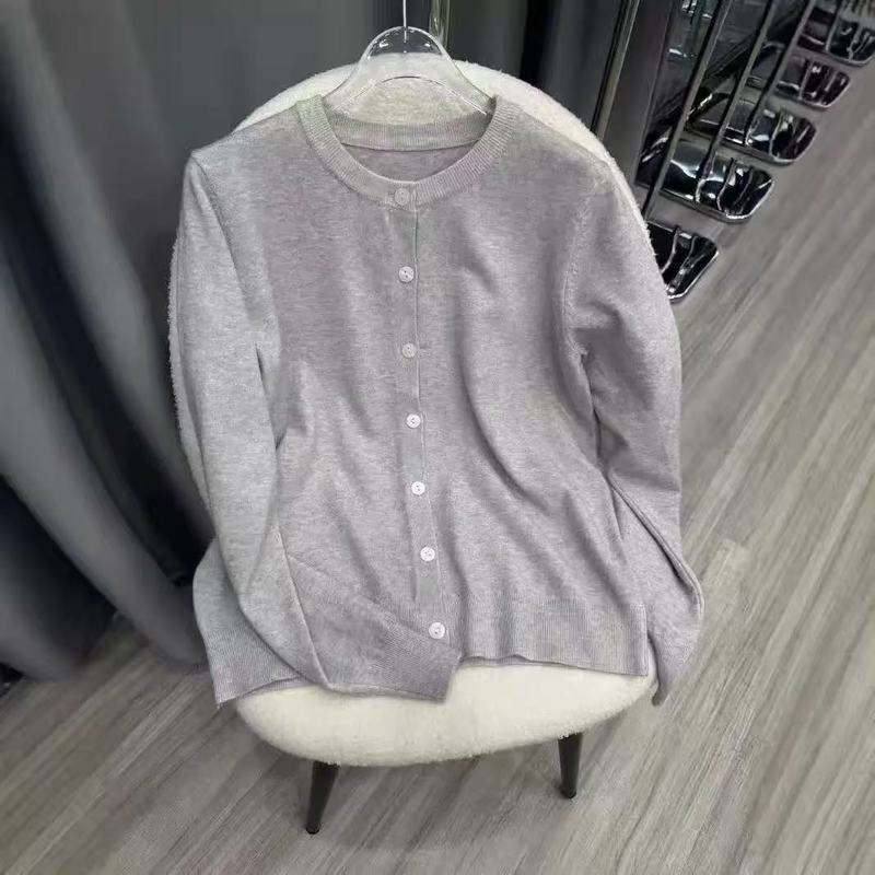 法式温柔风纯色针织开衫女秋冬季新款简约长袖圆领时尚打底上衣潮|undefined