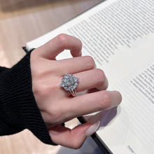 S925银莫桑石戒指2克拉7*9椭圆形钻戒轻奢时尚贵气欧美戒指环批发