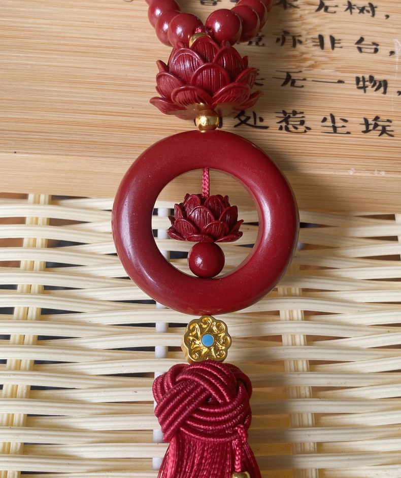 Car Pendant with Cinnabar for Safe Entry and Exit, High-End Lotus Car Rearview Mirror Interior Male Ornament Pendant New Model