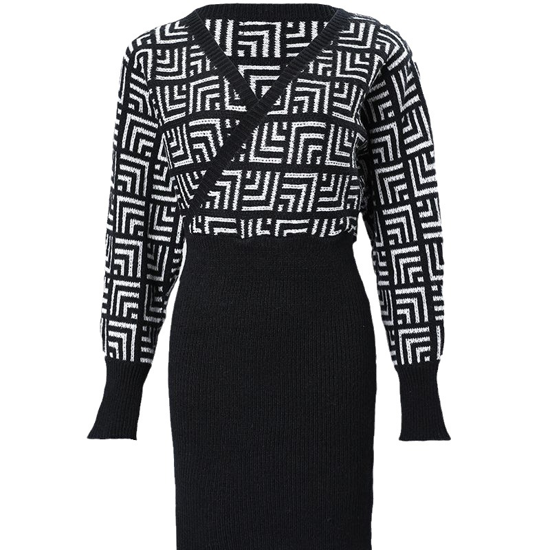 Spring Summer New Color Block Printed Knitted Commuter Dress Early Autumn_voghion.com