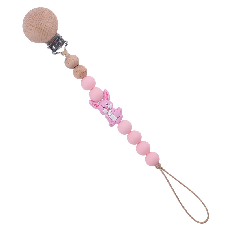 Nuevo bebé suministros dibujos animados conejo mordedor creativo lindo DIY mordedura molar pezón cadena anti-gota cuerda de la cadena