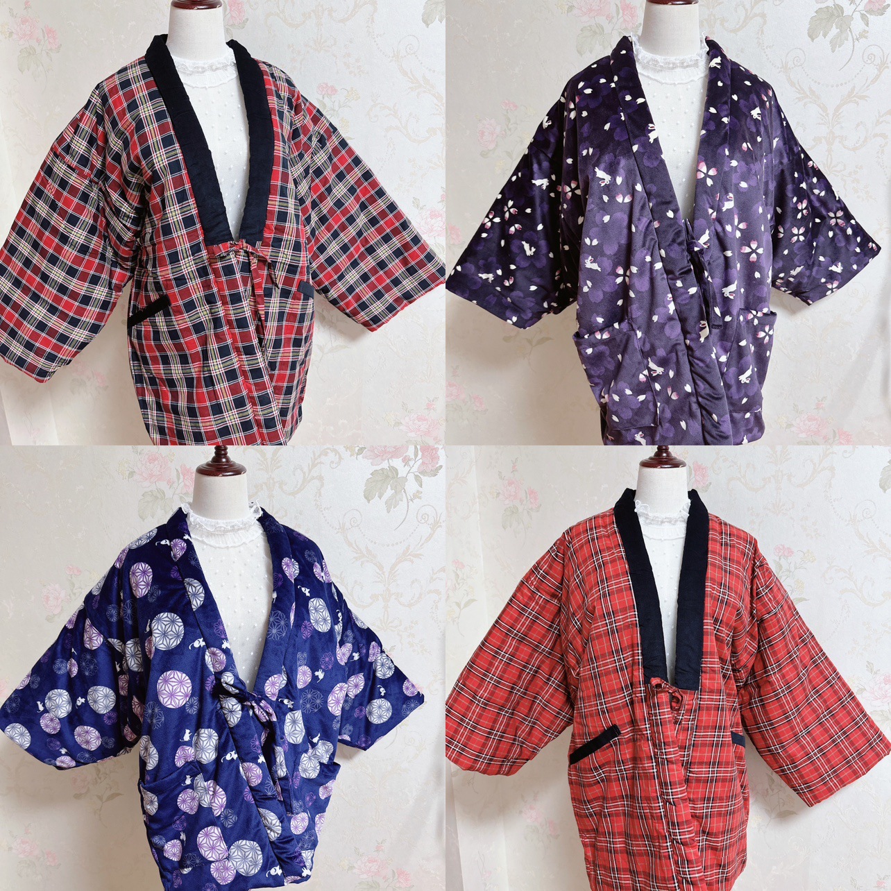 日式半缠女 宽松夹棉系绳开襟棉袄 和风半天羽织家居服秋冬女