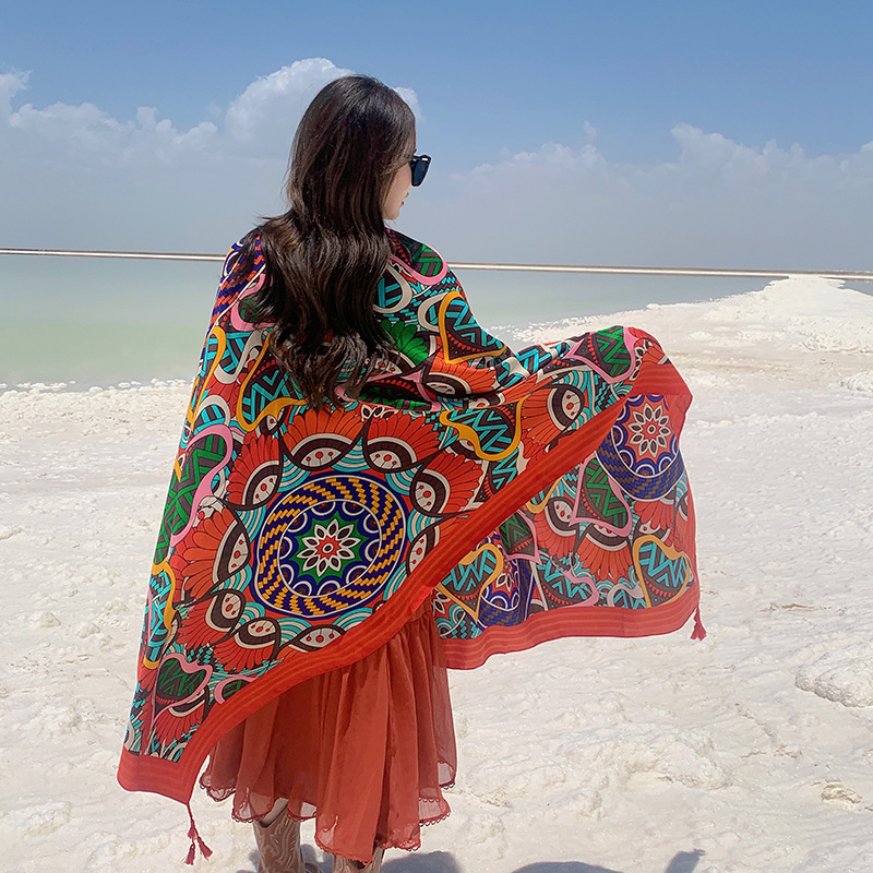 Viajes de verano toalla playa estilo étnico amor algodón y lino sensación bufanda té tarjeta Salt Lake desgaste exterior protección solar mantón largo