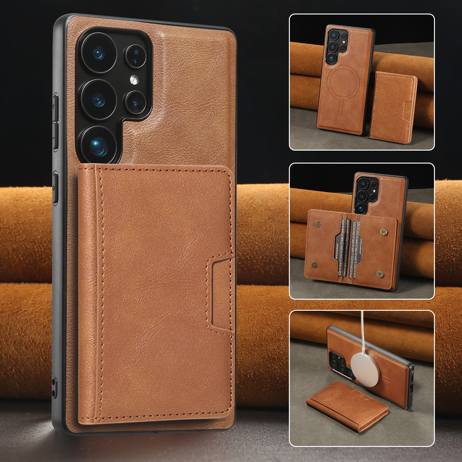 Adecuado para Samsung S25Edge Paquete de tarjeta magnética de anillo plegable Estuche para teléfono móvil Estuche protector de carga inalámbrica MagSafe magnético fuerte S25U