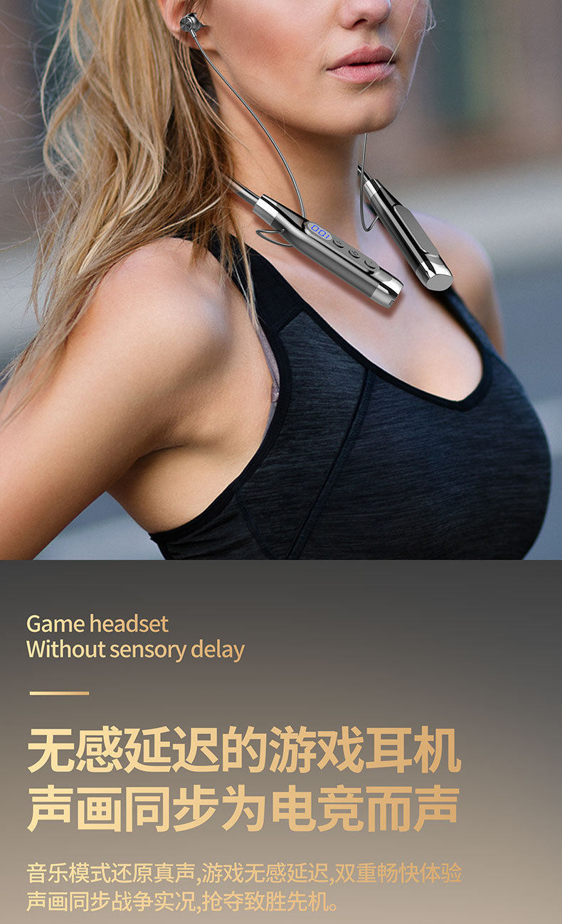 Neckband wireless Bluetooth earphones with metal magnetic attachment, high aesthetic appeal, suitable for sports and music, fast charging, supports card insertion and karaoke ear-monitoring