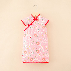 Chinese-style girl's cheongsam summer new improved children's clothing 2024 retro children's dress printed baby dress