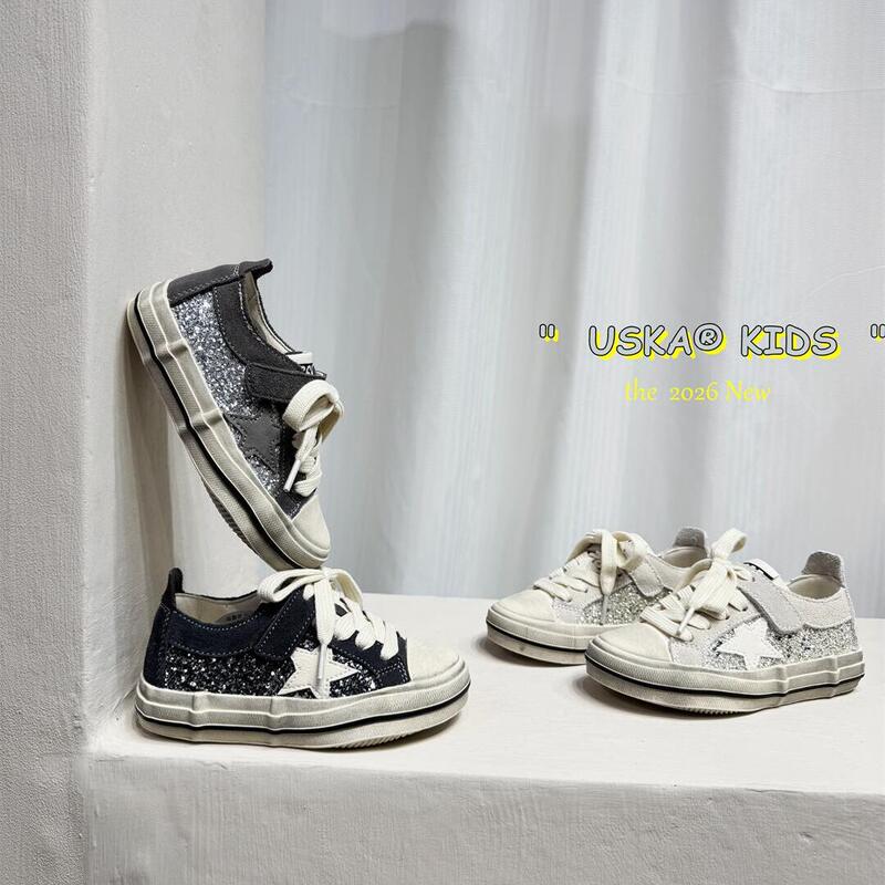 Children's Shoes 2026 Autumn New Style Boys' Retro Distressed Lightweight Sequin Sneakers Girls' Korean Version Star Sports Shoes Children's Shoes 2026 Autumn New Style Boys' Retro Distressed Lightweight Sequin Sneakers Girls' Korean Version Star Sports Shoes