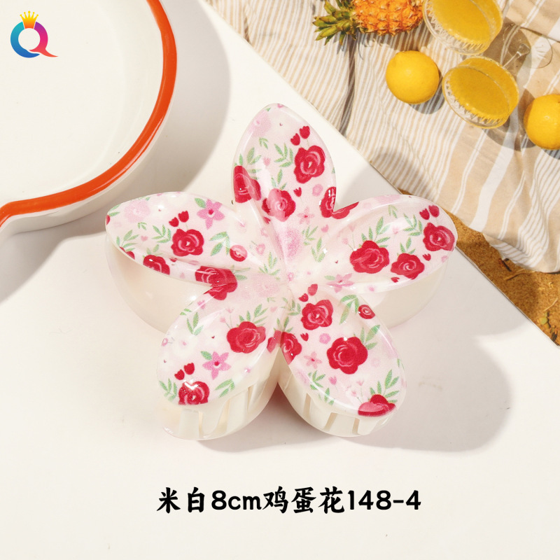 Qiyue クロスボーダー UV プリントフルーツクリップ韓国スタイルの高級エッグフラワー後頭部ヘアピン気質サメクリップ|undefined