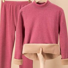 女士秋冬加绒加厚保暖内衣套装高领