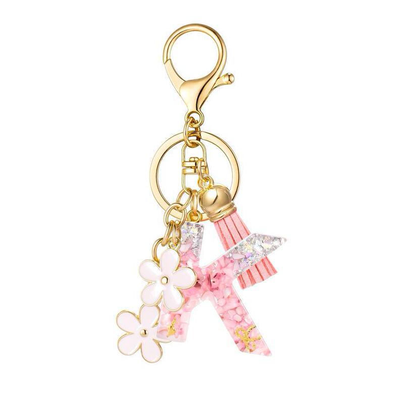 New Colorful Flower Keychain Girl Pink Flower Chain Cute Key Chain Ladies Initial Key Chain Key Chain