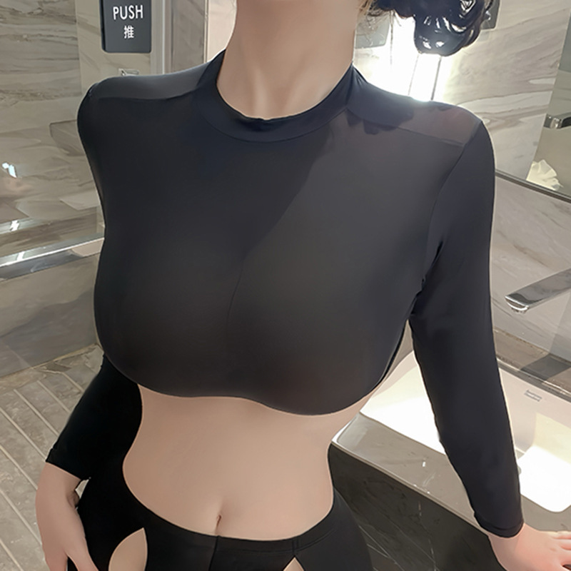 Women's T-Shirt Yoga High-Elastic Tight Top See-Through Sexy Queen Nightclub Charming and Alluring Factory Direct Sale