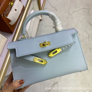 Gold Buckle Genuine Leather Cross Pattern Kelly Bag for Women, Kelly Crossbody Shoulder Bag, Candy Color Handbag with Contrasting Colors