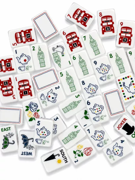 In stock, British vintage version 160-piece set of engraved, color-filled American mahjong tiles