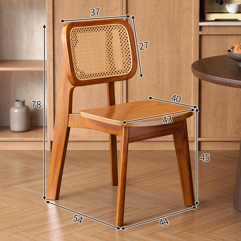 Silla de comedor de ratán medieval para el hogar mesa de té moderna silla de comedor silla de respaldo diseño retro casual madera maciza negra