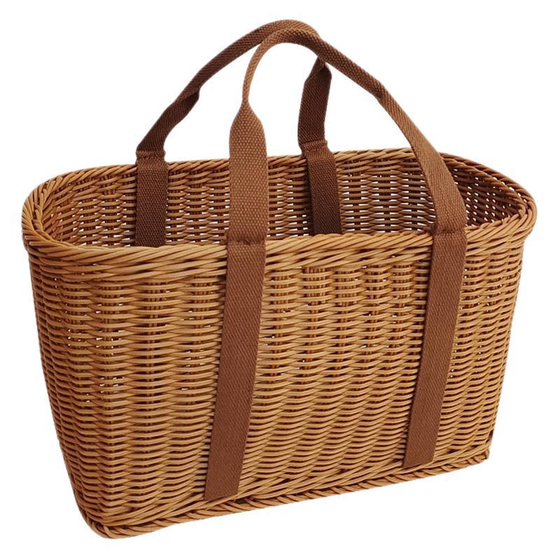 Cesta de mano de fruta de ratán Cesta de compras de supermercado Cesta de ratán de mano de picnic Cesta de tejido de ratán de plástico