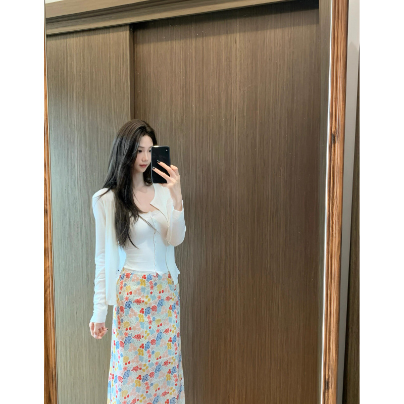 3つの完全な標準、Tmall品質、5ラインエッジの花柄スカート、女性の新しい夏のスリムロングスカート|undefined