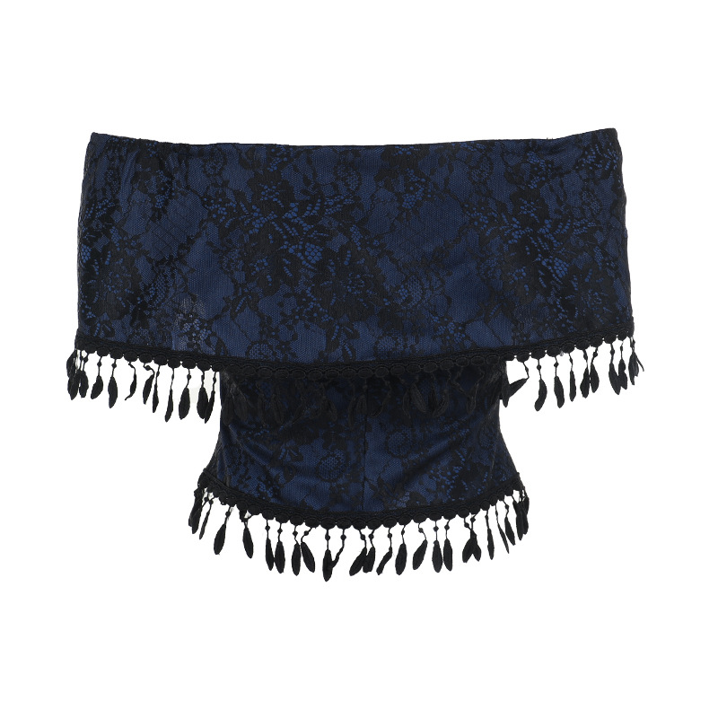Autumn Lace Irregular Asymmetric Sexy off the Shoulder Tassel Top for Women