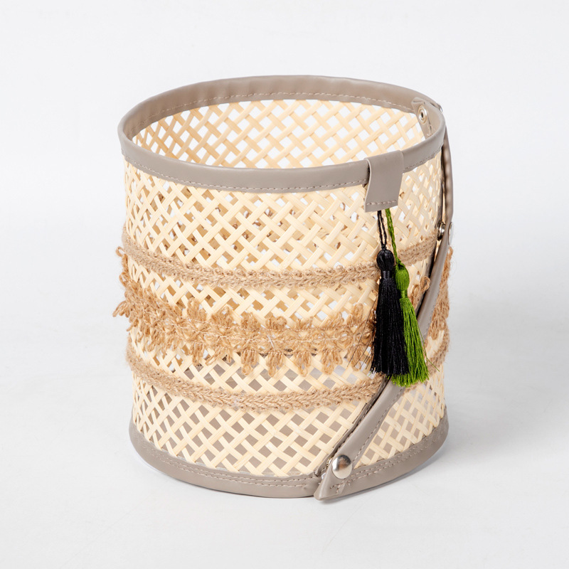 Transfronteriza personalizada tela de caña canasta de ropa sucia decoración del hogar canasta de almacenamiento plegable tela de bambú tejida a mano canasta de almacenamiento