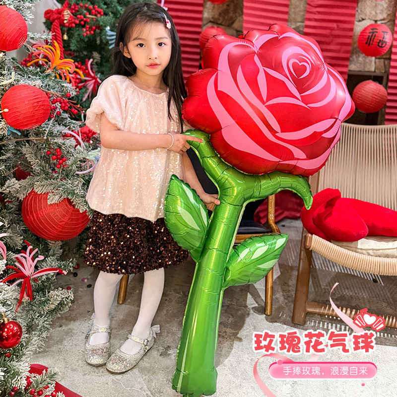 New cross-border extra-large rose balloon handheld aluminum foil decoration for shopping malls, store photo props, wholesale New cross-border extra-large rose balloon handheld aluminum foil decoration for shopping malls, store photo props, wholesale