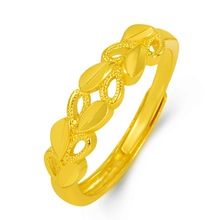 鍍黃金枝葉開口戒指 氣質簡約車花心形金枝葉玉葉愛心形訂婚戒指