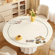 圆形卡通桌垫防水防油防烫免洗皮革轻奢高级感圆桌布圆桌保护垫子