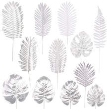 跨境人造银色龟背叶叶子批发 婚庆家居派对装饰插花叶片配材