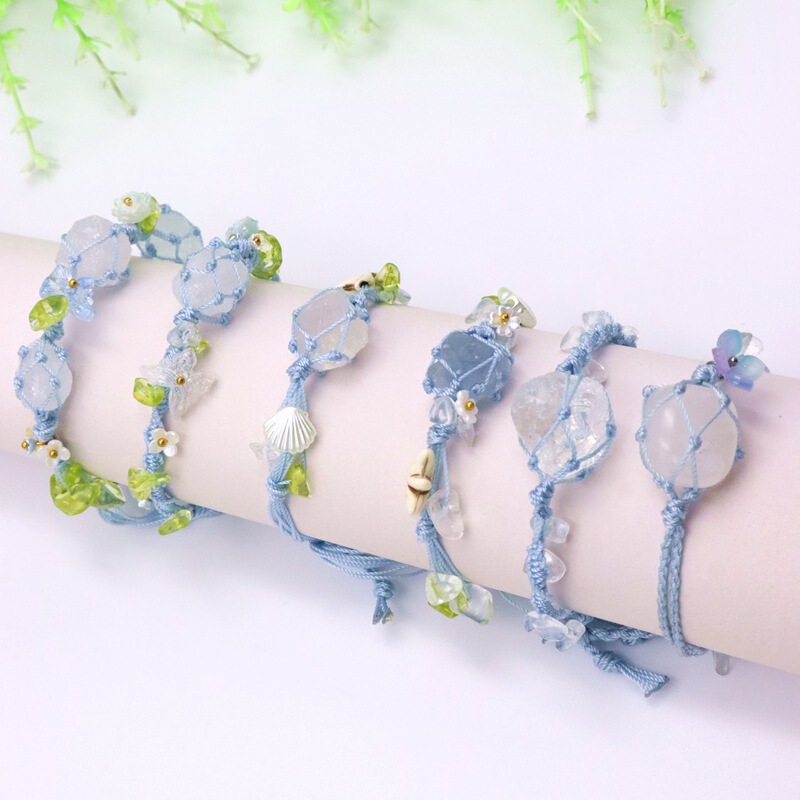 New Chinese-Style Monet Garden Butterfly Gravel Bracelet Woven Bracelet Forest-Style Macrame Crystal Raw Stone Bracelet Weaving