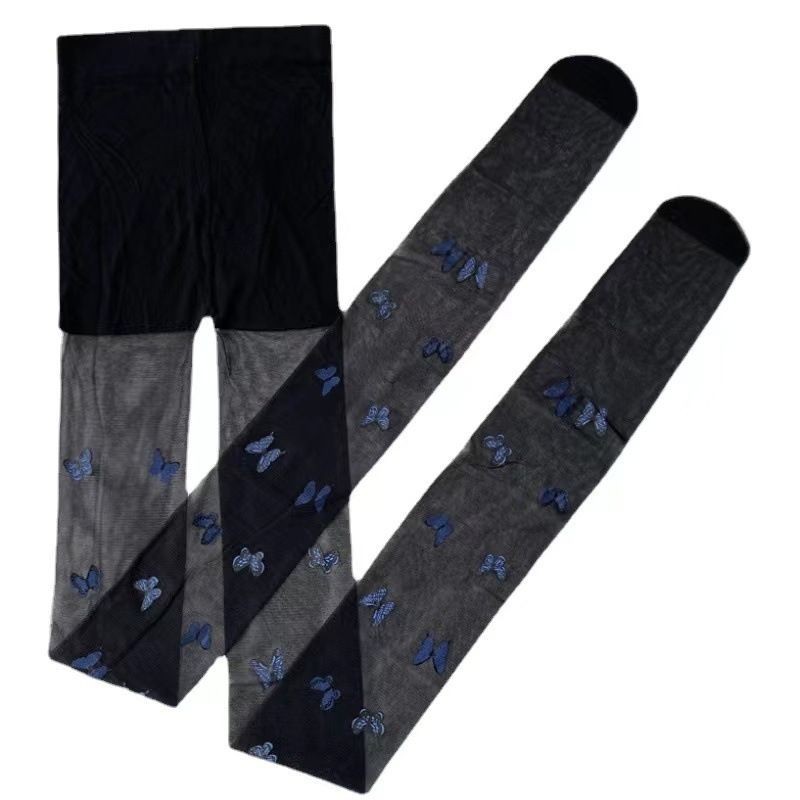 Medias negras mujeres sexy primavera y otoño fino estilo mariposa letras estampadas ins marea azul mariposa red neta calcetines blancos