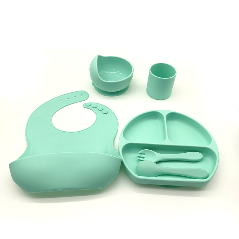 Complemento alimenticio transfronterizo para niños, plato de silicona, plato de suplemento alimenticio para bebés, plato de comida sonriente de seis piezas, vajilla para alimentación maternoinfantil al por mayor