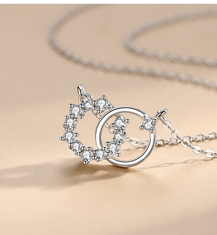 10g Weight Zircon Inlay Material Pendant Necklace Classification 1 Piece Quantity Daily, Shopping Occasion 925 Sterling Silver Zircon Inlay Double Ring Pendant Necklace
