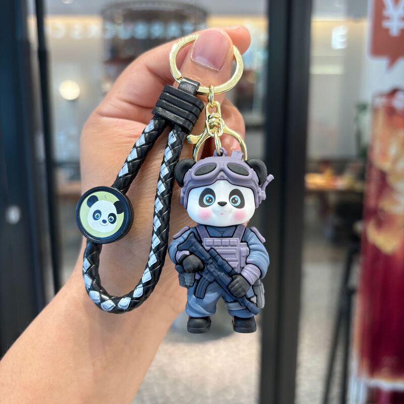 漫画パンダかわいい秘密兵器銃器パンダキーホルダー男性と女性のバッグアクセサリーギフトキーホルダー卸売|undefined