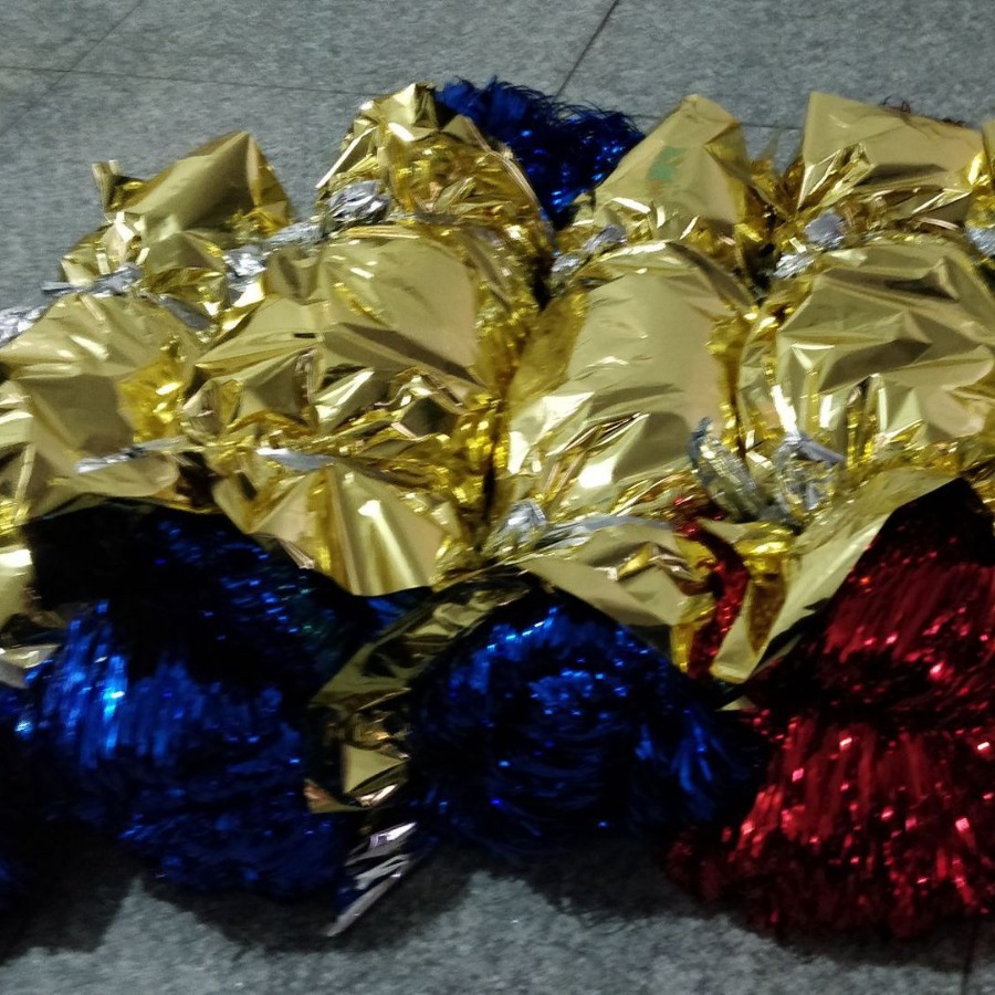 彩色段染纸剪切聚酯闪亮PET彩条包装用闪亮金蓝粉三彩色铝箔纸