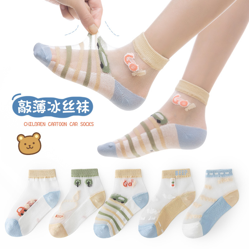 Children's socks summer ultra-thin ice silk breathable socks A cartoon boys and girls mesh breathable baby socks wholesale