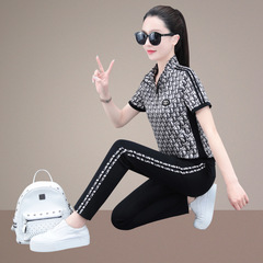 中年媽媽裝休閒運動套裝女士夏季大碼寬鬆短袖長褲時尚跑步服薄款