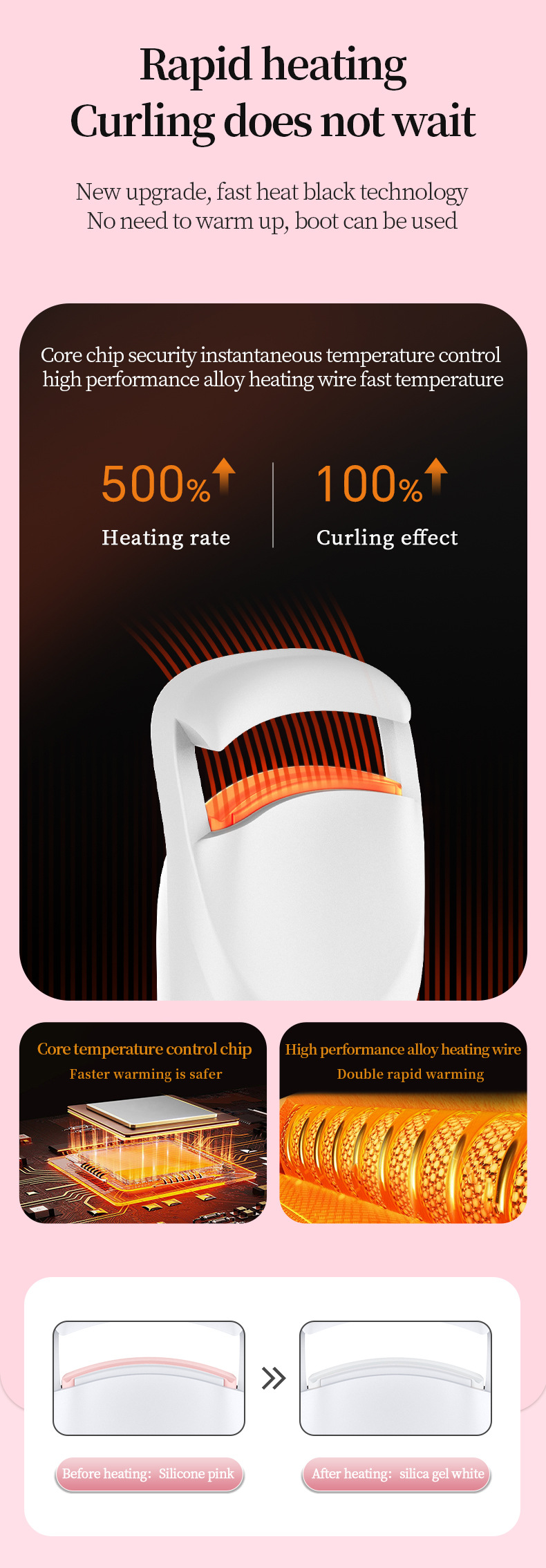 Cross-Border Wide-Opening 5th Generation Electric Heated Soft Rubber Eyelash Curler Long-Lasting Styling Universal Curling Portable Eye-Fit Type Beginner Recommended
