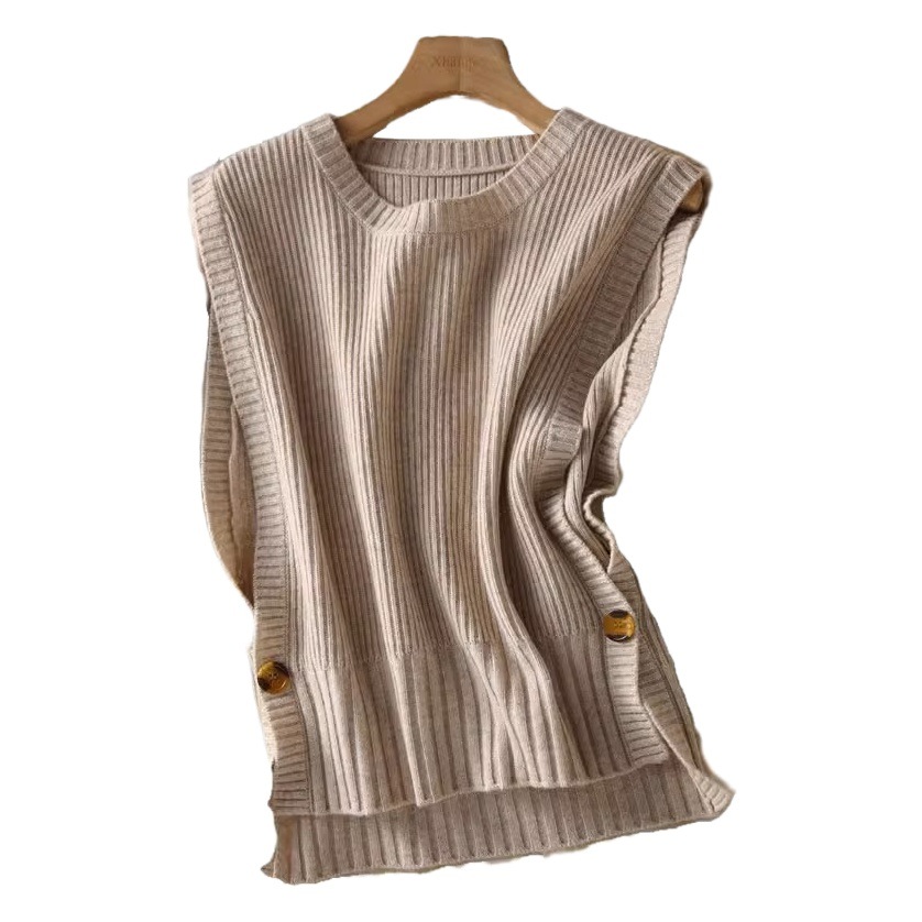 Estilo francés pit suéter Chaleco de las mujeres del otoño y el invierno de la moda apilados sueltos suéter exterior ocasional sin mangas chaleco