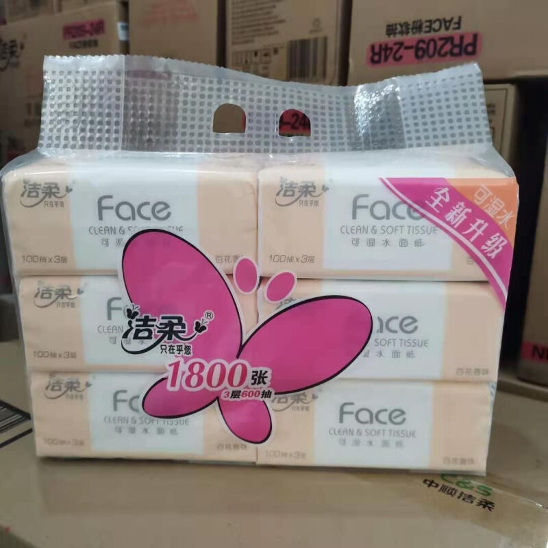 Jierou Face Tissue 100 Sheets Floral Scent 6 Packs Whole Box Household Medium Size Value Pack m Size 3-Ply Wholesale