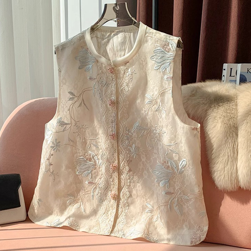 New Chinese Style National Style Vest Summer Thin Organza Top Heavy Industry Embroidered Vest Antique Women's Vest