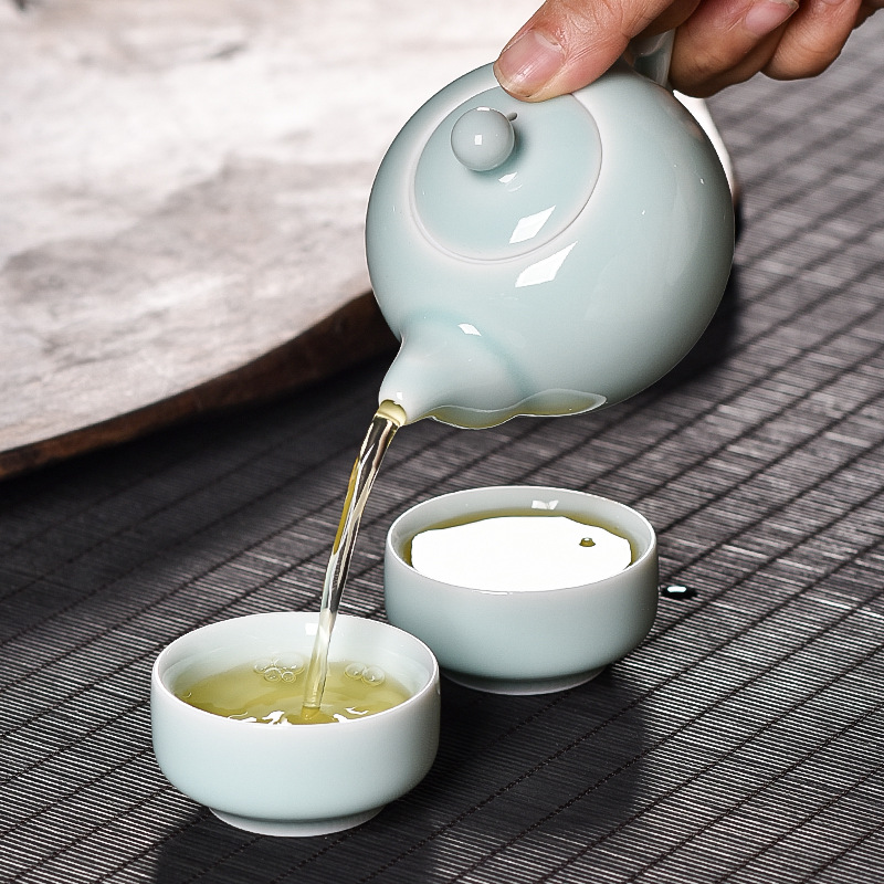 青瓷家用工夫茶龙泉窑西施壶弟窑可养过滤泡茶壶陶瓷高端茶具套装