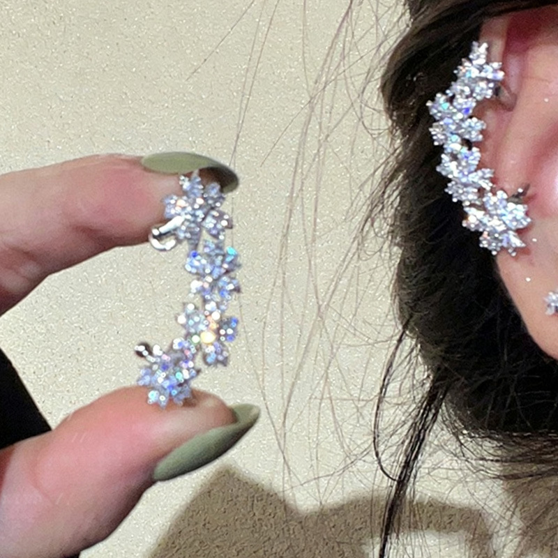 European and American Cross-Border Full Diamond Flower Ear Clips for Women Without Pierced Ears, Bridal Ear Bone Clips, Autumn and Winter Earrings, Earrings, Headwear, Ear Hooks