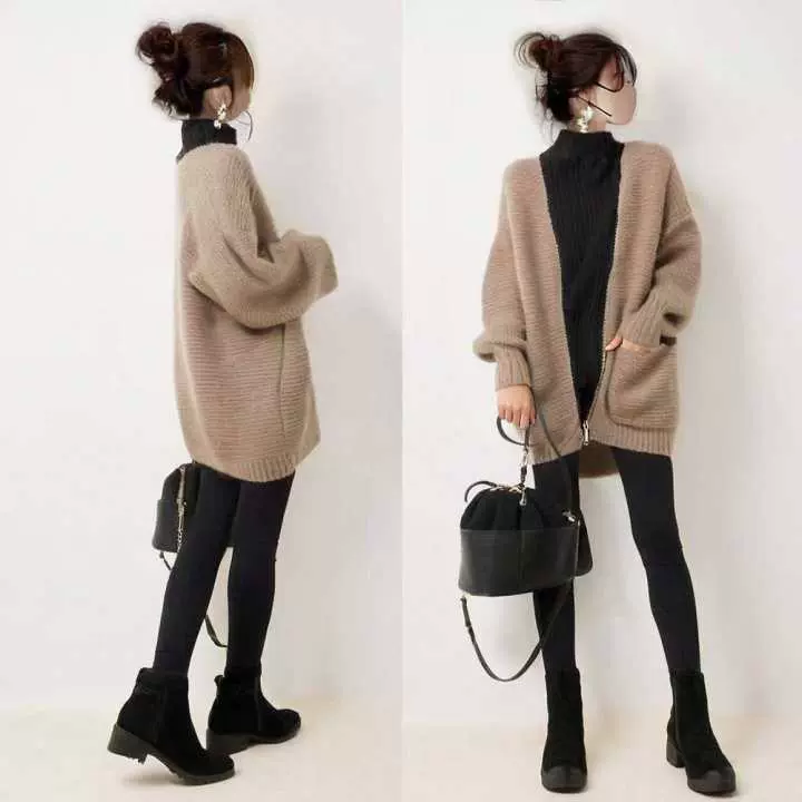 毛衣开衫外套女秋季2025新款无领口袋长袖外套