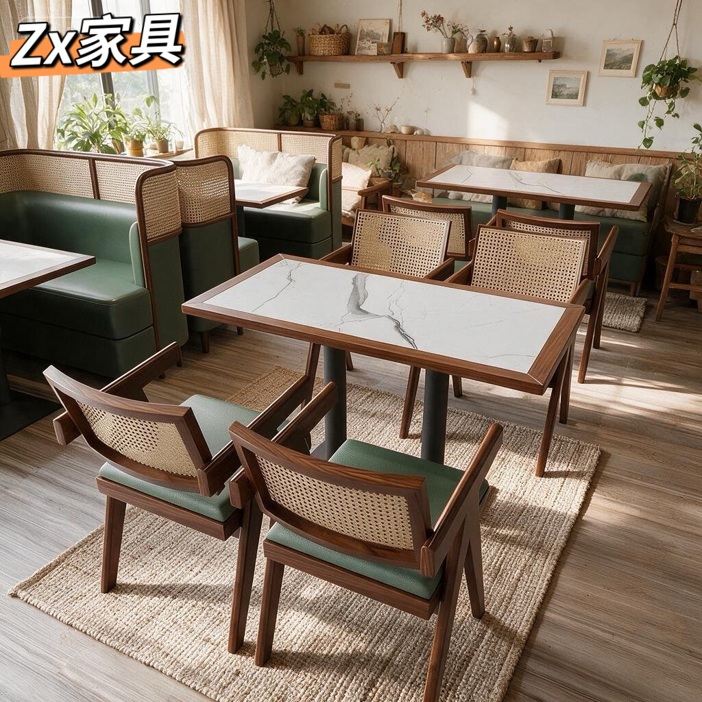 Theme tea house booths, simple coffee shop and dessert shop table and chair sofa set, retro double-seater bar and bakery table and chairs