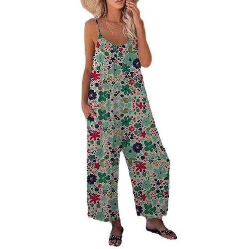 2024 Amazon Cross-border Women's Independent Store Spring Style Printed Pleated Tankini Bodysuit Versatile Medium Stretch