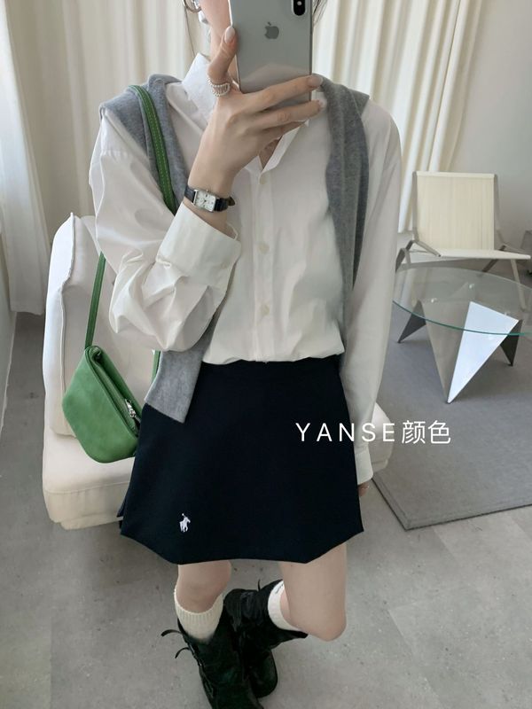 复古刺绣小马深蓝色短裙裤侧开叉女设计感秋季裙裤运动a字半身裙|undefined