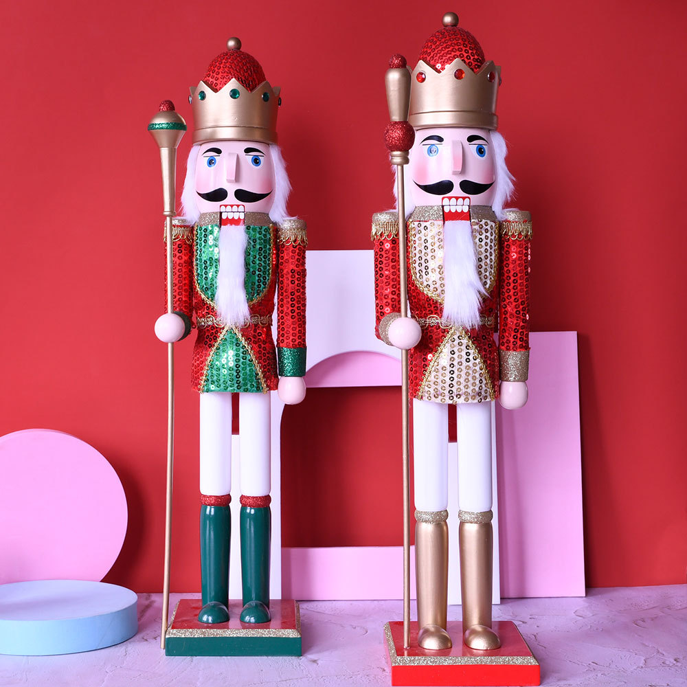 60cm, 76cm cascanueces soldados decoraciones regalo de Navidad artesanía de madera sequin flash